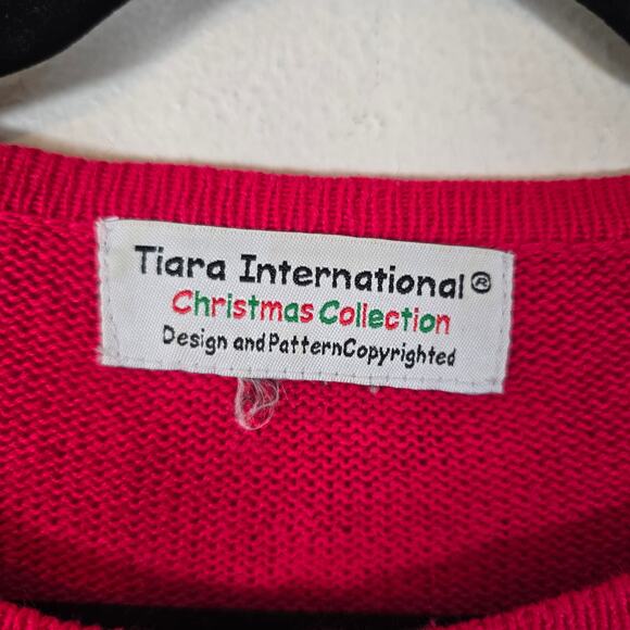 Vintage Tiara Cardigan Sweater Womens M Pink Embellished Poinsettia Festive - Picture 5 of 8